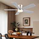 Ayaoty Flush Mount Low Profile Ceiling Fans with Lights - Modern Ceiling Fan with LED Dimming, Timer, 6Wind Speeds, Indoor Fan Light Fixture for Bedroom, Kitchen, Nickel