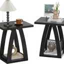 FROMJBEST End Tables Living Room, Side Table Beside Sofa, Nightstand for Bedroom, Couch Side Table with Shelf, Modern End Table for Living Room, Black End Table Set of 2