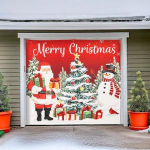 Evergreen 6.6 x 6 Ft Christmas Tree Garage Door Cover, Signle Car Garage Door Banner, Hanging Backdrop Outdoor and Indoor Wall Decoration for Party, Holiday Photography Background