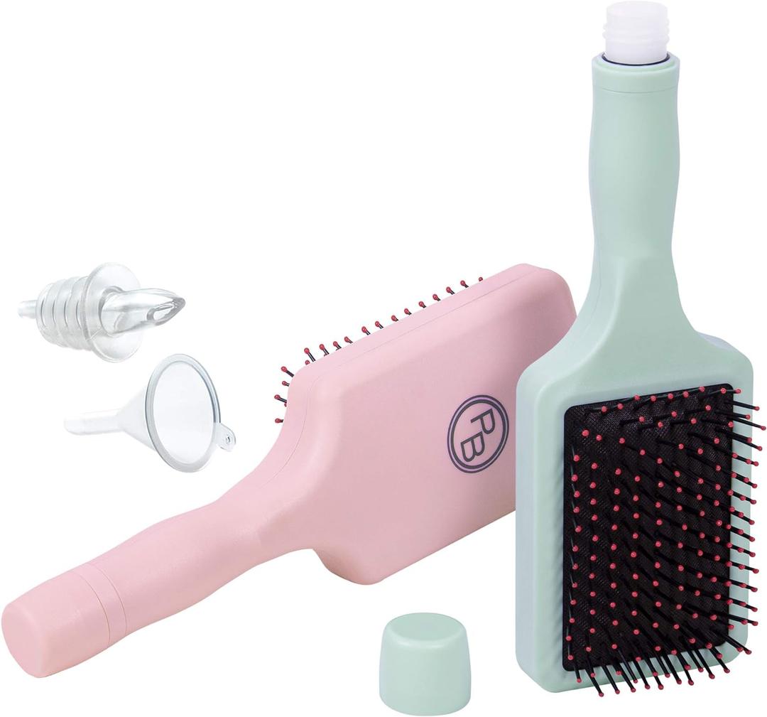 GoPong Hair Brush Flask 2 Pack (16 oz Total) - Party Brush Hidden Alcohol Travel Flasks for Women and Men  Secret Liquor Containers for Concerts, Cruises, and Sports Events - Pink and Green
