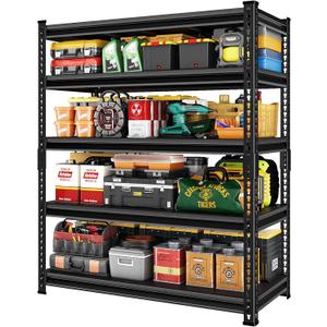 48" W Garage Shelving Heavy Duty2500LBS Loads Adjustable Garage Storage Shelves, 5-Tier Metal Shelving Units and Storage Racks Heavy Duty, 48W x 18D x 78HBlack
