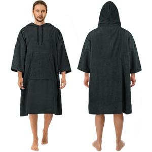Surf Poncho Changing Robe, 3/4 Sleeve Extra Large Thick Hoodie Towel Poncho for Men Women Beach Swimming, 43" x 35", Black