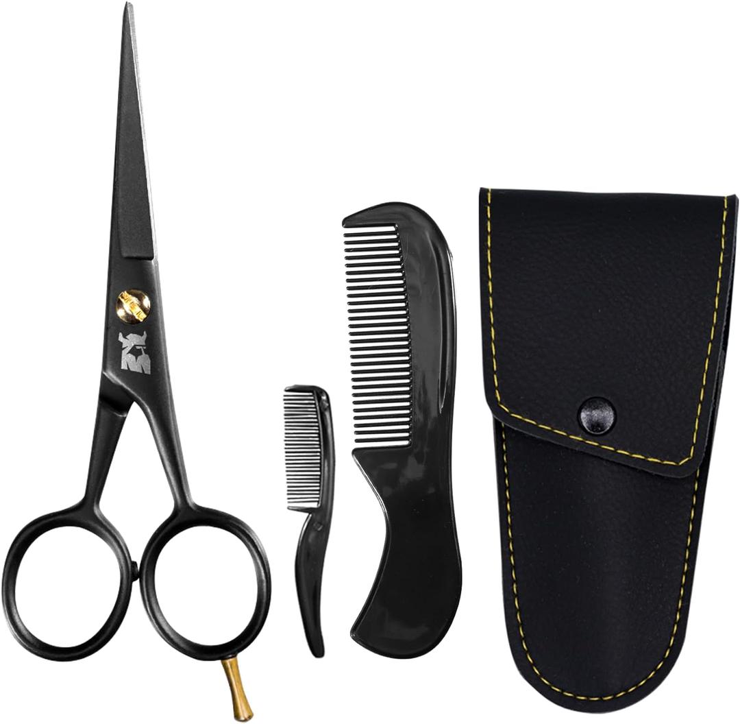 Striking Viking 5 Inch Professional German Beard & Moustache Scissors - Grooming Kit for Trimming Facial Hair with Scissors, Beard Comb, Moustache Comb & Carry Case