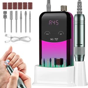 JEWHITENY Portable Nail Drill SG717 Electric Nail File,45000RPM Professional Rechargeable Nail E-File Machine for Acrylic Gel Nails,Remove Nail Gel Polish(Purple)