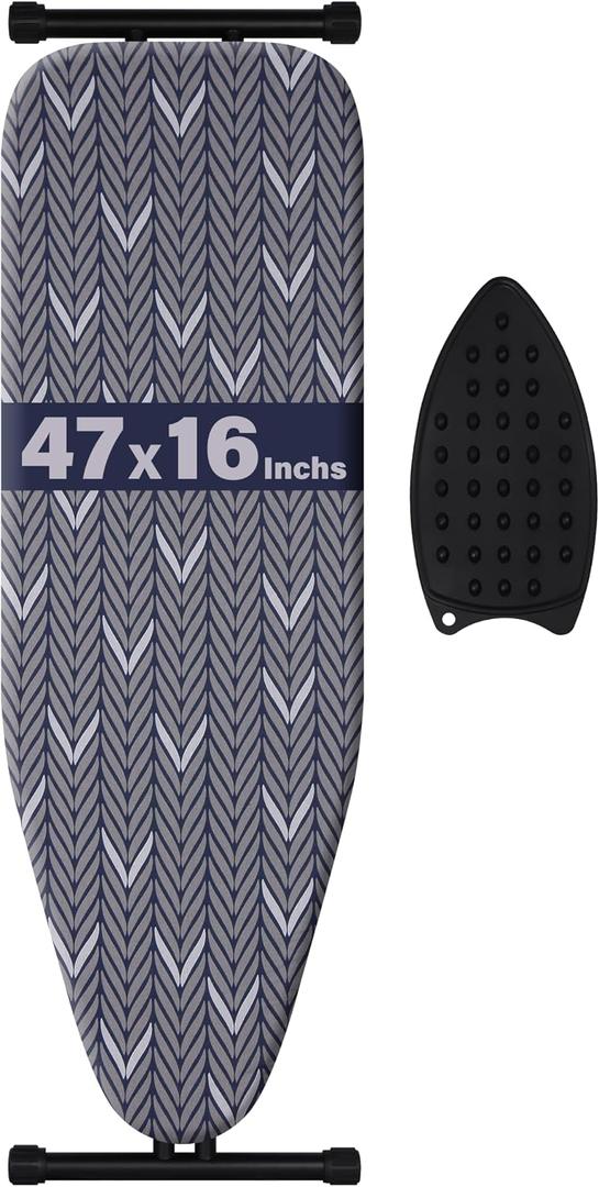 veiox Ironing Board Full Size, Metal Construction Iron Board with Extra Thick Heavy Duty Padded Cover, Stable Structure, Anti-Skid Feet (47x16)