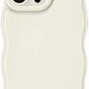 Anuck for iPhone 15 Pro Case Wave, Curly Frame Design for Women Girls, Cute Wavy Solid Color Aesthetic Phone Case Soft Flexible TPU Shockproof Full-Body Protective Cover 6.1" - Beige White
