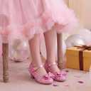 Walofou Flower Girls Wedding Party Heel Princess Shoes Flats for Kid Toddler (3 Big Kid, Pink)