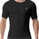 Roadbox Compression Shirt Men Short Sleeve, Cool Dry Base Layer Athletic Undershirts, Workout T-Shirt for Sports Gym Running (Black, XL)