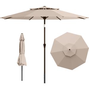 9ft 2-Tiers Patio Umbrella,Outdoor Market Table Umbrella with Push-Button Tilt & Crank | UV Protection,Suit for Backyard,Garden,Pool,Deck(Beige)