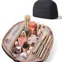 BAGSMART Travel Makeup Bag for Women, Portable Fold-down Cosmetic Case, Puffy Padded Make Up Organizer Pouch, Water-resistant Toiletry Bag for Toiletries, Brushes (Baby Pink)
