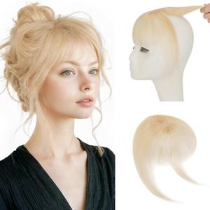 Hairro Clip On Bangs Human Hair Light Blonde Bangs Hair Clip In Bangs 3D Real Hair Topper With Bangs Wispy Air Bangs Hairpieces French Bangs 8 Inches 10g #613