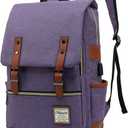 Mancio with USB Charging Port, Elegant Water Resistant Travelling Backpack Casual Daypacks College Shoulder Bag for Men Women, Fits up to 15.6Inch Laptop,Purple