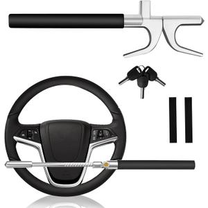 Steering Wheel Lock Anti-Theft Device,Car Steering Wheel Lock with Adjustable Features and Safety HammerSuitable for All Cars(Black)