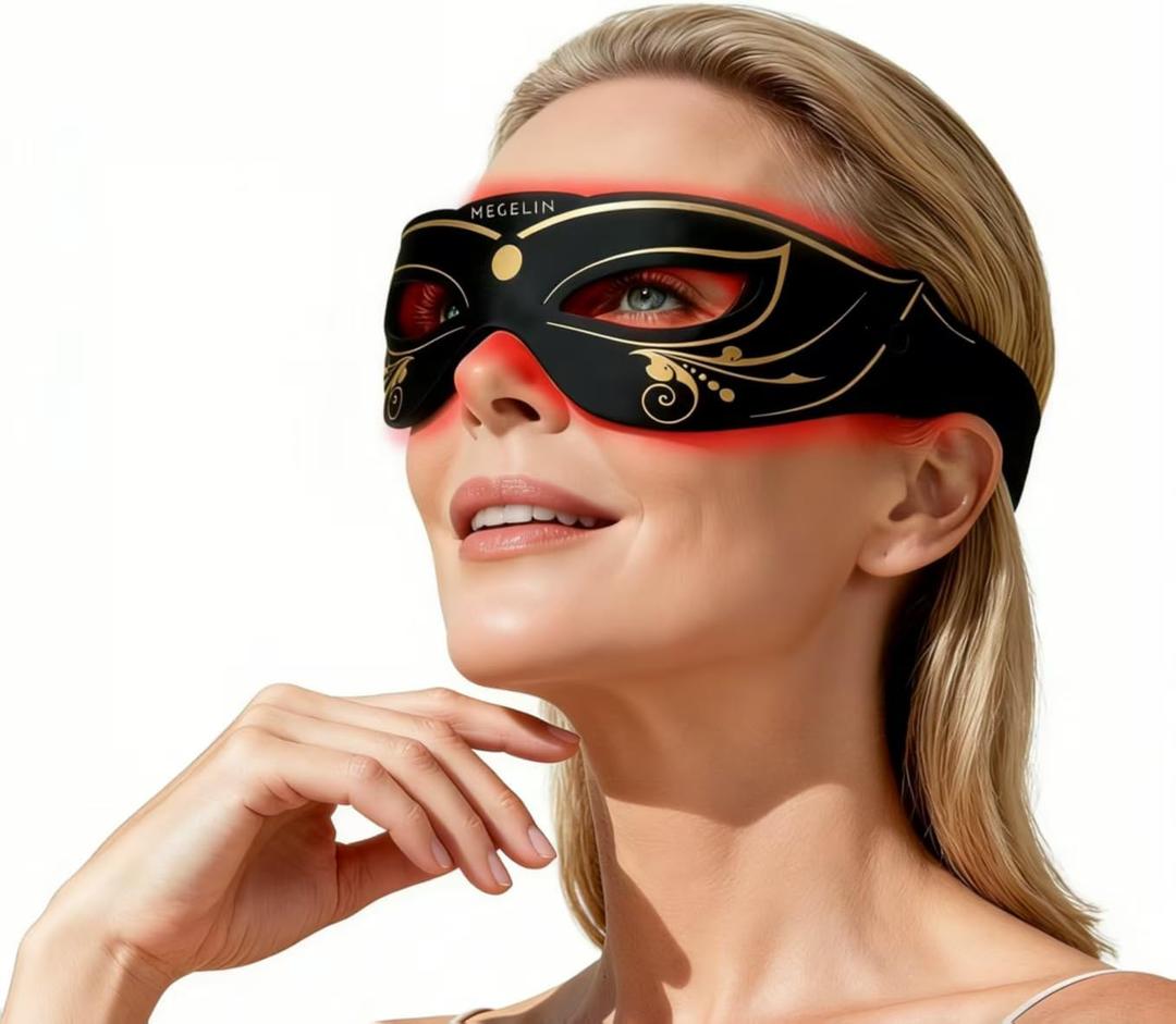Megelin 3 Modes Red Light Therapy for Eyes, Under-Eye Red Light Therapy Glasses,Treatment of Periorbital Wrinkles and Rhytides,Relieving Eye Fatigue