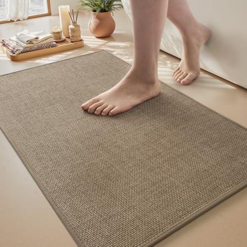 MontVoo Bath Mat Rug-Ultra Thin Non Slip Bath Mats for Bathroom Mat Quick Dry, Rubber Backing Washable Bathroom Rugs Fit Under Door, Absorbent Bath Rugs for Floor,17"x24",Khaki