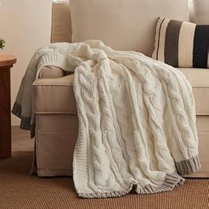 Bedsure Cable Knit Throw Blanket for Couch Bed - Breathable Chenille Chunky Knit Throw Blanket for Decorative Gift, GentleSoft Cozy and Warm for Winter and All Seasons, 50x60 Inches