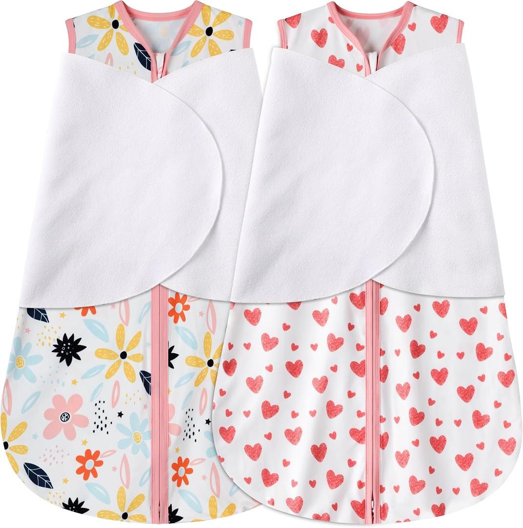 Newborn Sleep Sack Baby Swaddle,3-6 Months,3-Way Adjustable Wearable Blanket,100% Rayon Cotton Swaddling sleeping bagTOG 0.5Heart&Floral