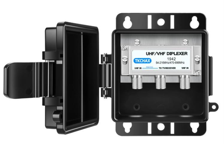 TKCHAX UHF/VHF TV Antenna Combiner & Diplexer: Eliminate Rotators, Merge 2 Antennas into 1 Coax Output - Weatherproof for Harsh Outdoor/Indoor Installation
