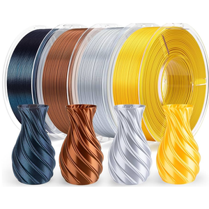 ELEGOO 250g Silk PLA Filament Bundle 1.75mm, 4 Colors 3D Printer Filaments Dimensional Accuracy +/- 0.02mm, 4 Pack 250g Spool, Silk Gold/Silk Silver/Silk Bronze/Galaxy Black