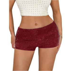 SOLY HUX Women's Sequin Shorts Elastic Low Rise Y2k Party Streetwear Mini Shorts, Size XS