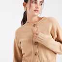 Women's Button Down Cardigan Long Sleeve Crew Neck Sweater Ribbed Hem Casual Knit Coat Spring Fall Outwear, Size M