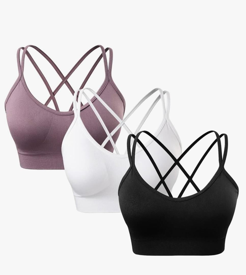 Women's Cross Back Sports Bra Padded Strappy Medium Support Yoga Bra for Workout Fitness 2 Pack, M
