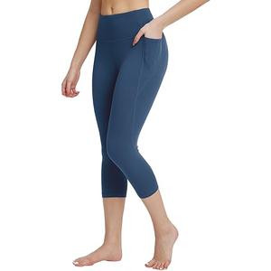 baleaf Women's Capri Leggings with Pockets Yoga Plus Size High Waisted Workout Running Gym Casual Pants Denim Blue, Large