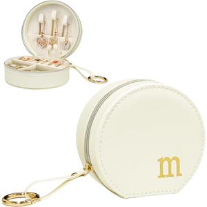 COLLECTIVE HOME Monogram Jewelry Box for Travel - 4.5 Inch Spacious Organizer with Zipper Closure, Gold Chain & Letter Engraving, Personalized Gift Case for Women/Bridesmaids (m)