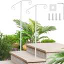 Handrails for Outdoor Steps Single Post Handrails for Outdoor Steps Wrought Iron Single Post Handrail, Ground Long Post Fits 1 or 2 Steps Grab Rail Single Post Railing (2pcs White)