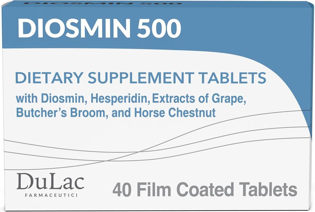 Dulac Diosmin 500, Micronized Diosmin Hesperidin Dietary Supplement 1000mg per Serving, Horse Chestnut Extract, Butchers Broom & Red Grape Extract, Leg Circulation Support, 40 Tablets, Made in Italy, EXP: 08/2028