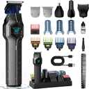 Beard Trimmer for Men, Magnetic Snap-on Replacement Heads & Charging Dock, IPX7 Waterproof Cordless Hair Clippers, Mens Grooming Kits for Mustache/Body/Face/Ear/Nose, Gray