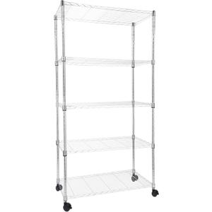 Whitmor 5 Tier Storage Shelves, Heavy Duty with Wheels, Adjustable Steel Organizer, 400 lbs Capacity per Shelf, Max 2000 lbs Total for Home, Garage, Workshop, 36" L x 18" W x 71" H, Chrome