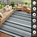 Outdoor Plastic Straw Rug Waterproof Patio 9x12 Black White Stripe Mat for Porch Camping RV Balcony Deck Courtyard Reversible Lightweight Durable Portable Carpet
