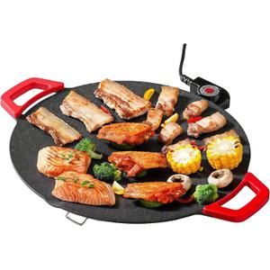 14.2" Nonstick Electric Griddle  800W Indoor Smokeless Grill with Removable Temp Control, Foldable Legs & Heat-Resistant Handles, Drip Tray Design for Pancakes, Steak & Korean BBQ