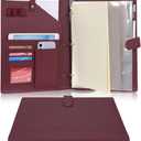 Wonderpool A4 PU Leather Portfolio Holder Ring File Document Case with Removable Binder Clipboard, Multi Pocket and Legal Pad for Business Organizer Interview and Meeting (Wine red)