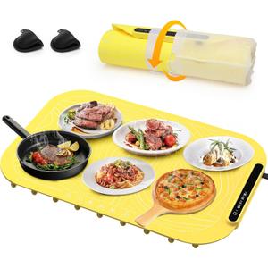 Electric Warming Tray - Rollable & Portable Food Warmer, Full Surface Heating Mat, Yellow