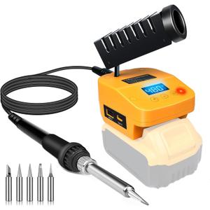 Cordless Soldering Iron Station Tool for Dewalt 20V Max Battery,PortableElectric Fast Heating Up Soldering Iron with USB&Type C for Dewalt DCB203 for DIY,Appliance Repair,Wire Welding(NO Battery) (Orange)