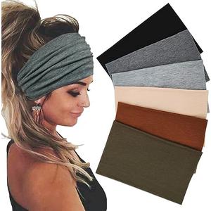Sefiinh Wide Headbands For Women Stretch Headband Boho Head Bands Women's Hair Band Turban Workout Hairband Accessories, 6 Pack