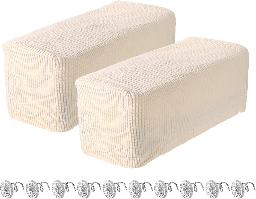 Uxcell 2pcs Stretch Armrest Covers for Chairs/Sofas, Couch Arm Covers with Twist Pin, Furniture Protector Slipcover for Sofa Chair Cream White