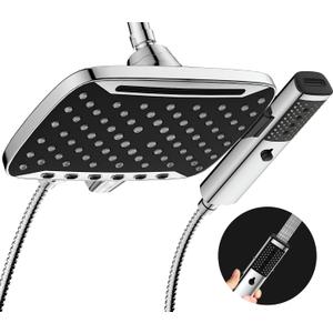 High Pressure Rain Shower Head, 7 Spray Modes Rain Shower Heads with Handheld Spray Combo, Dual Showerhead with 10 Inch Rainfall Spray, Detachable Hand Held Shower, Stainless Steel Hose, Power Wash (Chrome)
