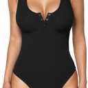 Popilush Bodysuits for Women Tummy Control Henley Going Out Outfits Shirts Body Suits Thong Button Down Tank Tops (X-Large-XX-Large, Black)