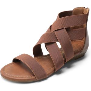 DREAM PAIRS Women's Elastic Ankle Strap Low Wedges Sandals (7, Dark Brown-elastic)
