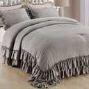 Masaca Gray Ruffled Comforter Set King,Farmhouse Shabby Boho Chic Bedding Comforter Lightweight Fluffy Aesthetic Vintage Rustic Bedding 3 Pieces (1 Ruffle Comforter and 2 Pillowcases) (King, Grey)