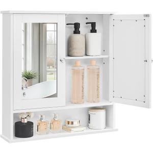 VASAGLE Bathroom Cabinet with Mirror, Wall Cabinet with 2 Mirrored Doors, Adjustable Shelf, Open Compartment, Wall-Mounted, 5.1 x 22.2 x 23 Inches, White ULHC002