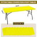 6 Pack Fitted Tablecloth for 8 Foot Rectangle Tables, Yellow Elastic Outdoor Picnic Table Cover, Washable Stretch Folding Table Cloths 8 ft for Camping Party Patio Kitchen Banquet, 30" W x 96" L