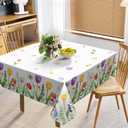 Kawani Spring Summer Flowers Square Tablecloth 54 Inch Watercolor Spring Wild Flowers Table Cloth Tulip Lavender Table Cover Reusable Polyester Farmhouse Tablecloths for Kitchen Dining Outdoor Decor