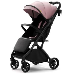 newyoo GlideTow TR18M Travel Stroller, Compact Lightweight Stroller with Lay-Flat Seat, One-Hand Fold, Cup Holder, Pink