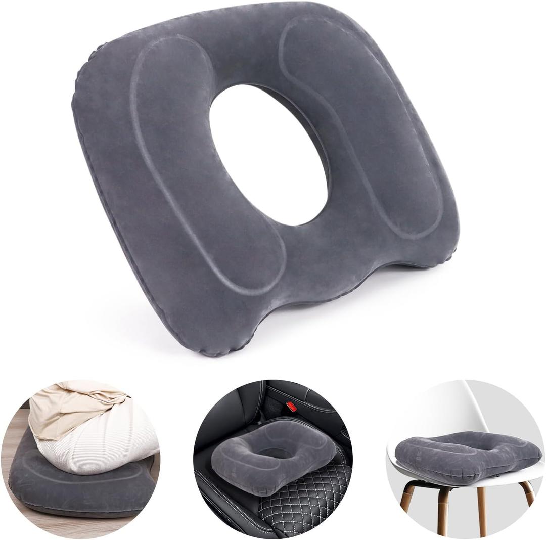 Inflatable Hemorrhoid Pillows, Donut Pillow for Tailbone Pain, Adjustable Inflatable Seat Cushion for Bed Sores, Postpartum Pregnancy, Car Seat, Airplane, 17.7'' x 15.4'' x 4.3''(Grey)