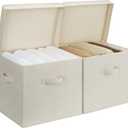 StorageWorks Fabric Storage Bins with Lids, Stackable Closet Storage Boxes With Handles, Decorative Storage Organizers, 15" x11x12, Beige, 2-Pack
