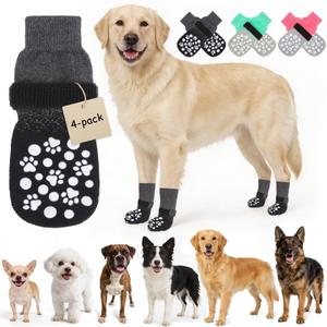 BINGPET Dog Socks to Prevent Licking Paws with Grippers for Hardwood Floors Anti Slip, Winter Warm Pet Shoes Booties, Extra-Thick Grip Dog Boots & Paw Protectors for Small Medium Large Senior Dogs, S